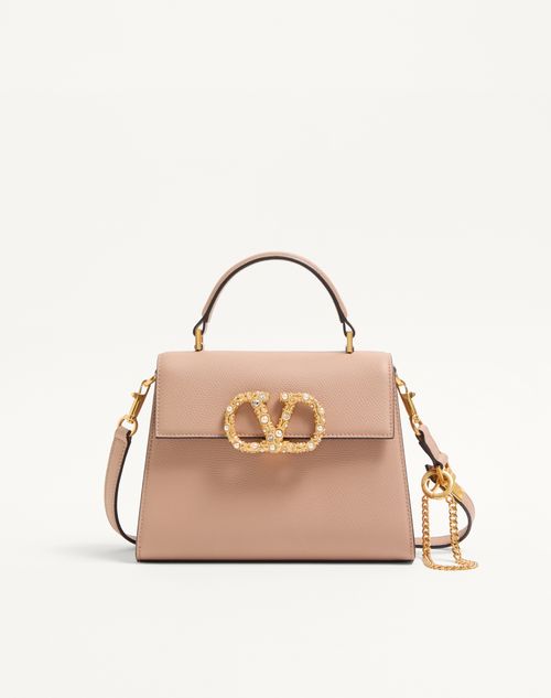 Valentino Garavani - Valentino Garavani Vsling Small Handbag In Grainy Calfskin With Jewel Logo - Rose Cannelle - Woman - Top Handle Bags